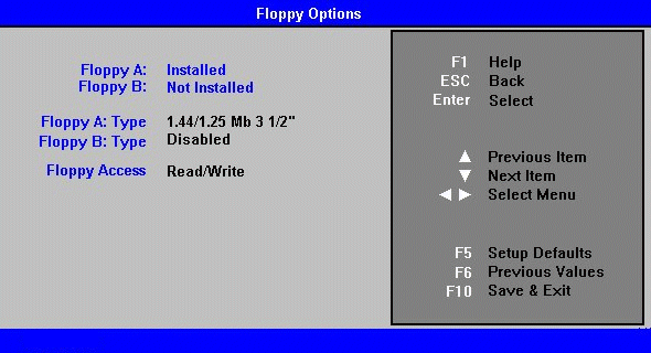 760 Floppy Options -  Click to return to previous screen.