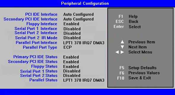 Peripheral Configuration - Click to return to previous screen.