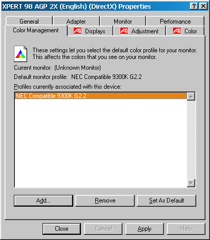 ATI Xpert 98 AGP 2x Display Properties