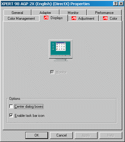 ATI Xpert 98 AGP 2x Display Properties