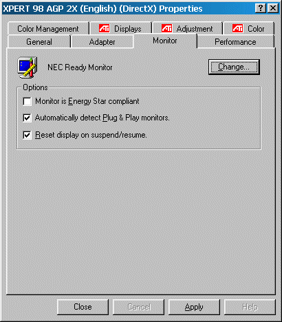 ATI Xpert 98 AGP 2x Display Properties - Monitor