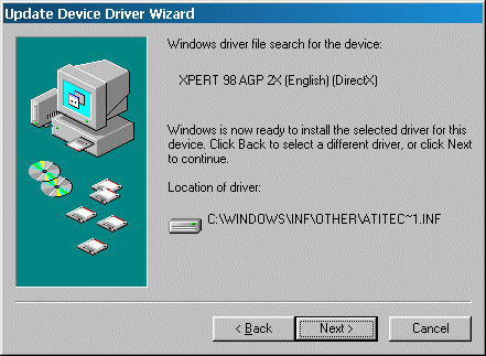 ATI Xpert 98 AGP 2x Driver Update Screen