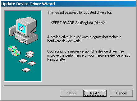 ATI Xpert 98 AGP 2x Driver Update Screen