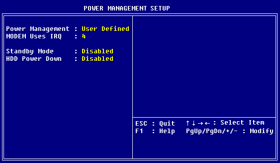 Power Management
CMOS Screen. Click on this graphic to return to the previous screen.