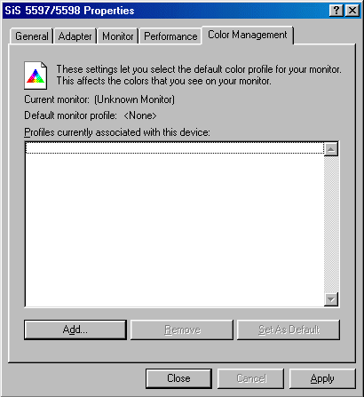 SiS 5598 Display Properties - Color Management