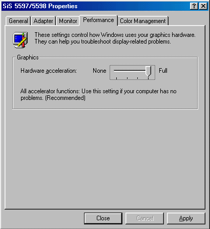 SiS 5598 Display Properties - Performance