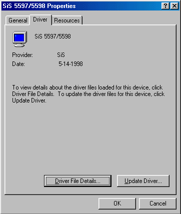 Sis 5597/5598 Driver Properties