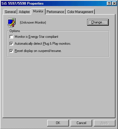 SiS 5598 Display Properties - Monitor