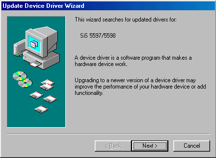 SiS 5598 Driver Update Screen