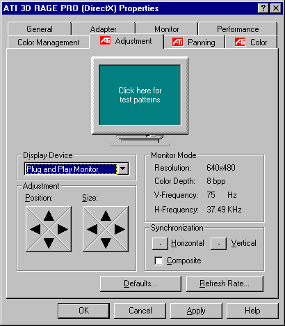 ATI RAGE PRO Display Properties - Color Management