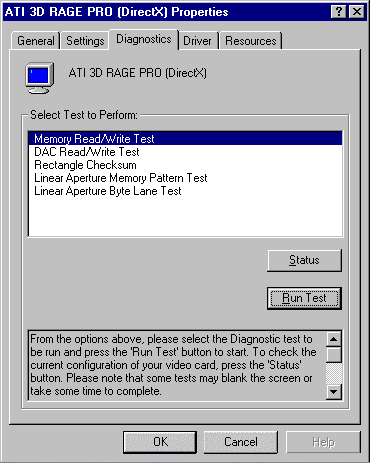 ATI 3D RAGE PRO Diagnostics