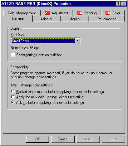 ATI RAGE PRO Display Properties - General