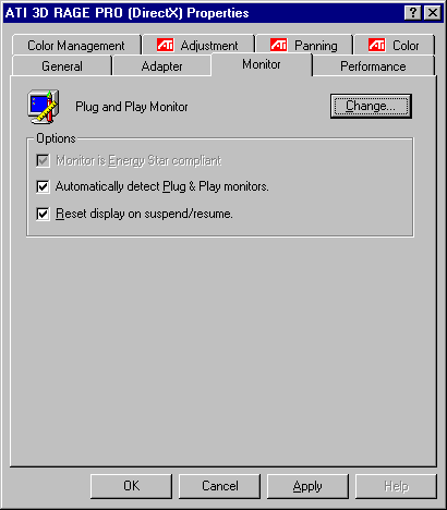 ATI RAGE PRO Display Properties - Monitor
