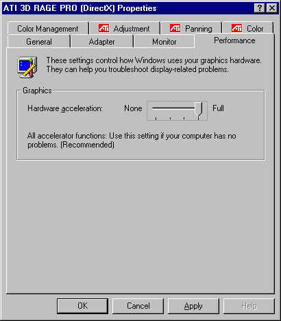 ATI RAGE PRO Display Properties - Performance