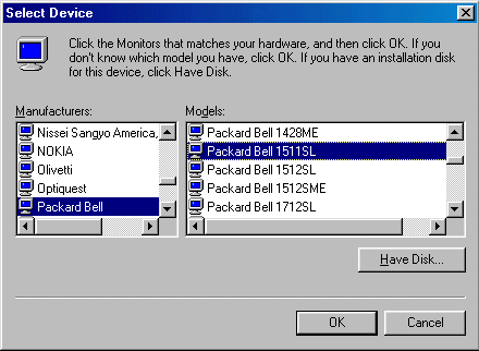 SiS 5598 Display Properties - Change Monitor