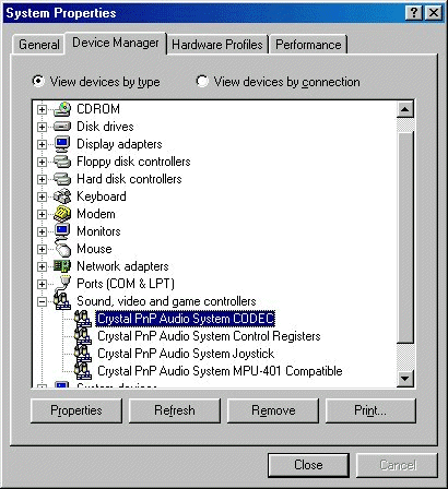 Click on Crystal Audio Devices to view additional screens.